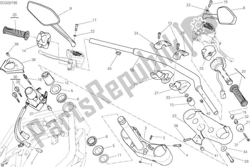 All parts for the Handlebar of the Ducati Diavel Xdiavel Brasil 1260 2018